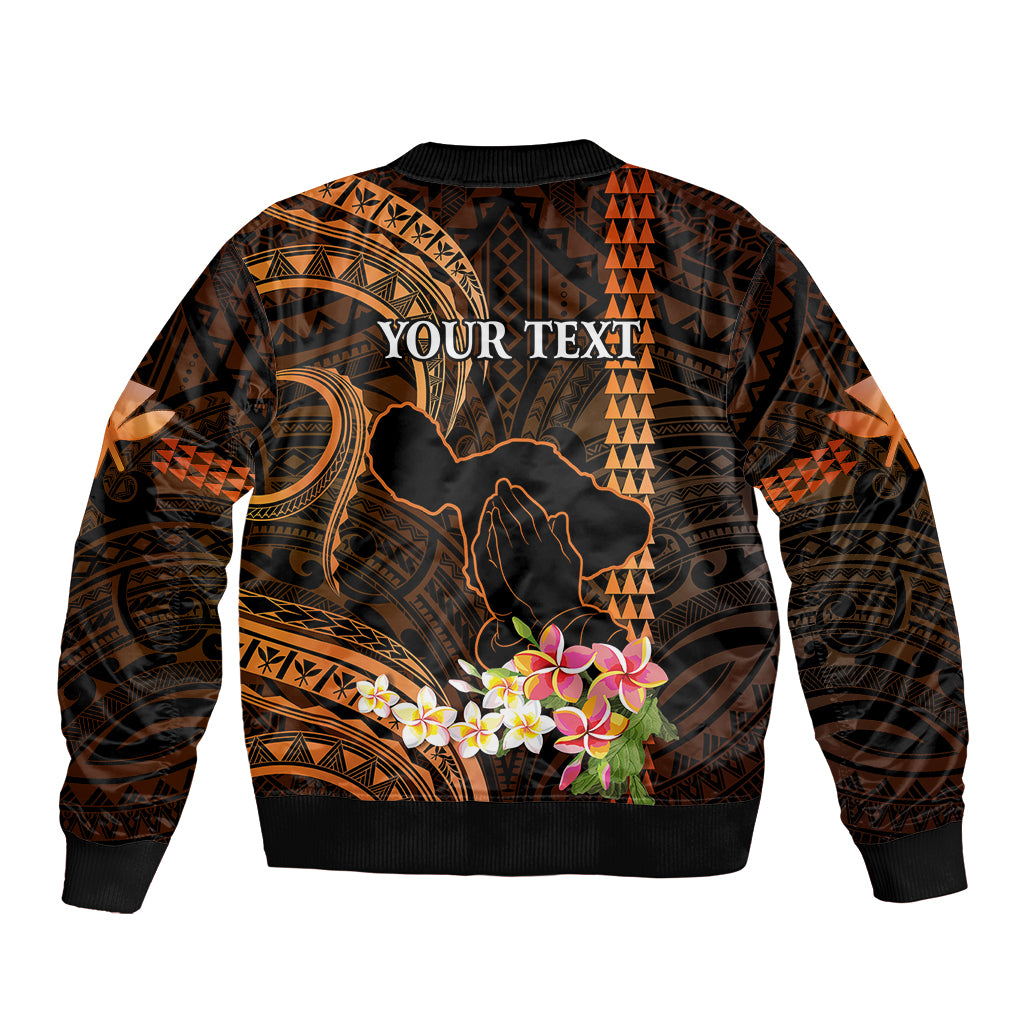 Personalised Hawaii Bomber Jacket Pray For Maui Hawaiian Plumeria Be Strong Gold Verison LT14 - Polynesian Pride