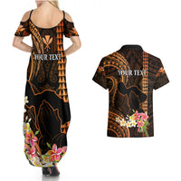 Personalised Hawaii Couples Matching Summer Maxi Dress and Hawaiian Shirt Pray For Maui Hawaiian Plumeria Be Strong Gold Verison LT14 - Polynesian Pride