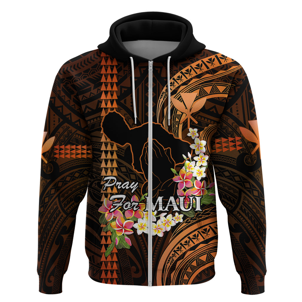 Personalised Hawaii Hoodie Pray For Maui Hawaiian Plumeria Be Strong Gold Verison LT14 - Polynesian Pride