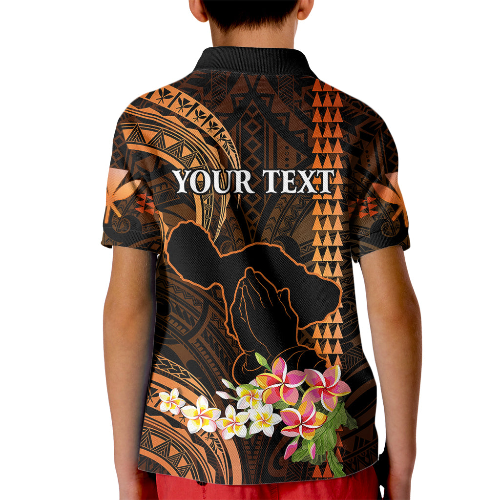 Personalised Hawaii Kid Polo Shirt Pray For Maui Hawaiian Plumeria Be Strong Gold Verison LT14 - Polynesian Pride