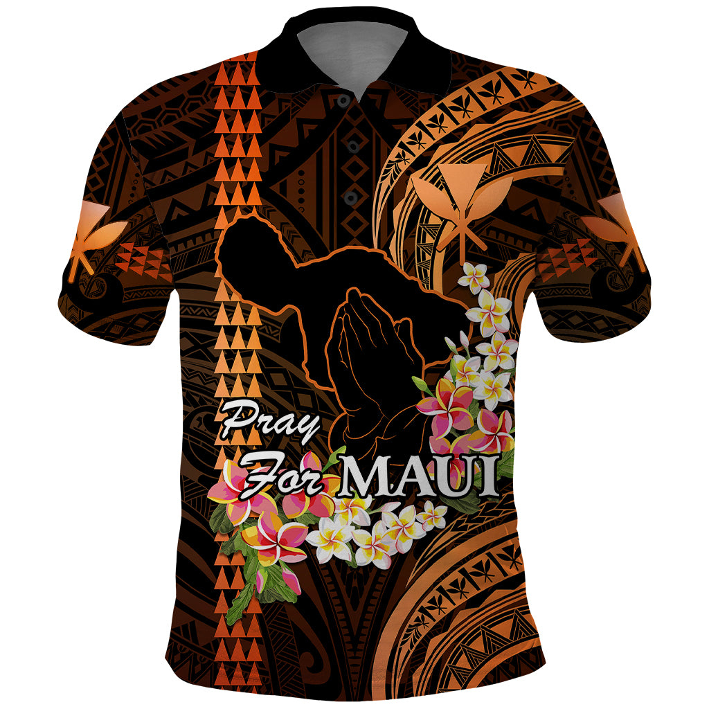 Personalised Hawaii Polo Shirt Pray For Maui Hawaiian Plumeria Be Strong Gold Verison LT14 Gold - Polynesian Pride