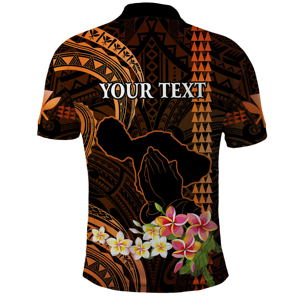 Personalised Hawaii Polo Shirt Pray For Maui Hawaiian Plumeria Be Strong Gold Verison LT14 - Polynesian Pride