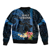 Hawaii Bomber Jacket Pray For Maui Hawaiian Plumeria Be Strong Blue Verison LT14 - Polynesian Pride