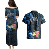 Hawaii Couples Matching Puletasi Dress and Hawaiian Shirt Pray For Maui Hawaiian Plumeria Be Strong Blue Verison LT14 - Polynesian Pride