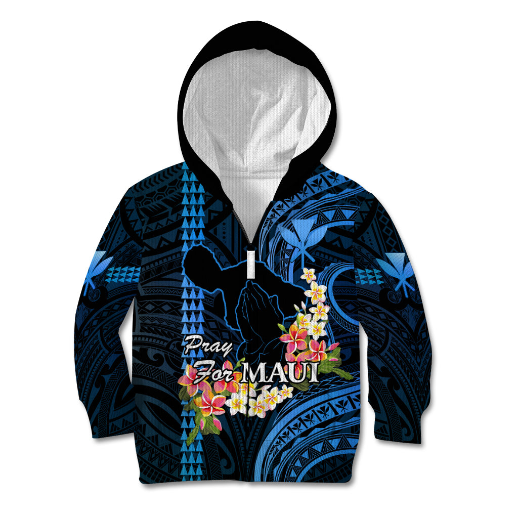 Hawaii Kid Hoodie Pray For Maui Hawaiian Plumeria Be Strong Blue Verison LT14 - Polynesian Pride