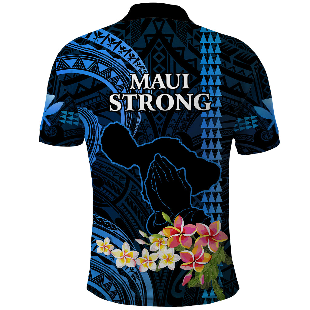 Hawaii Polo Shirt Pray For Maui Hawaiian Plumeria Be Strong Blue Verison LT14 - Polynesian Pride