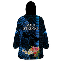 Hawaii Wearable Blanket Hoodie Pray For Maui Hawaiian Plumeria Be Strong Blue Verison LT14 - Polynesian Pride