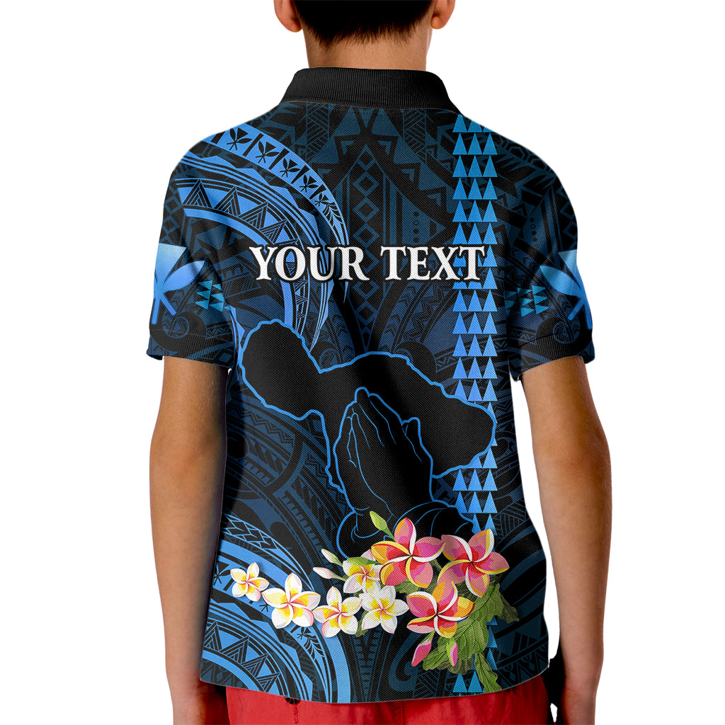 Personalised Hawaii Kid Polo Shirt Pray For Maui Hawaiian Plumeria Be Strong Blue Verison LT14 - Polynesian Pride