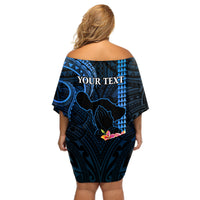 Personalised Hawaii Off Shoulder Short Dress Pray For Maui Hawaiian Plumeria Be Strong Blue Verison LT14 - Polynesian Pride