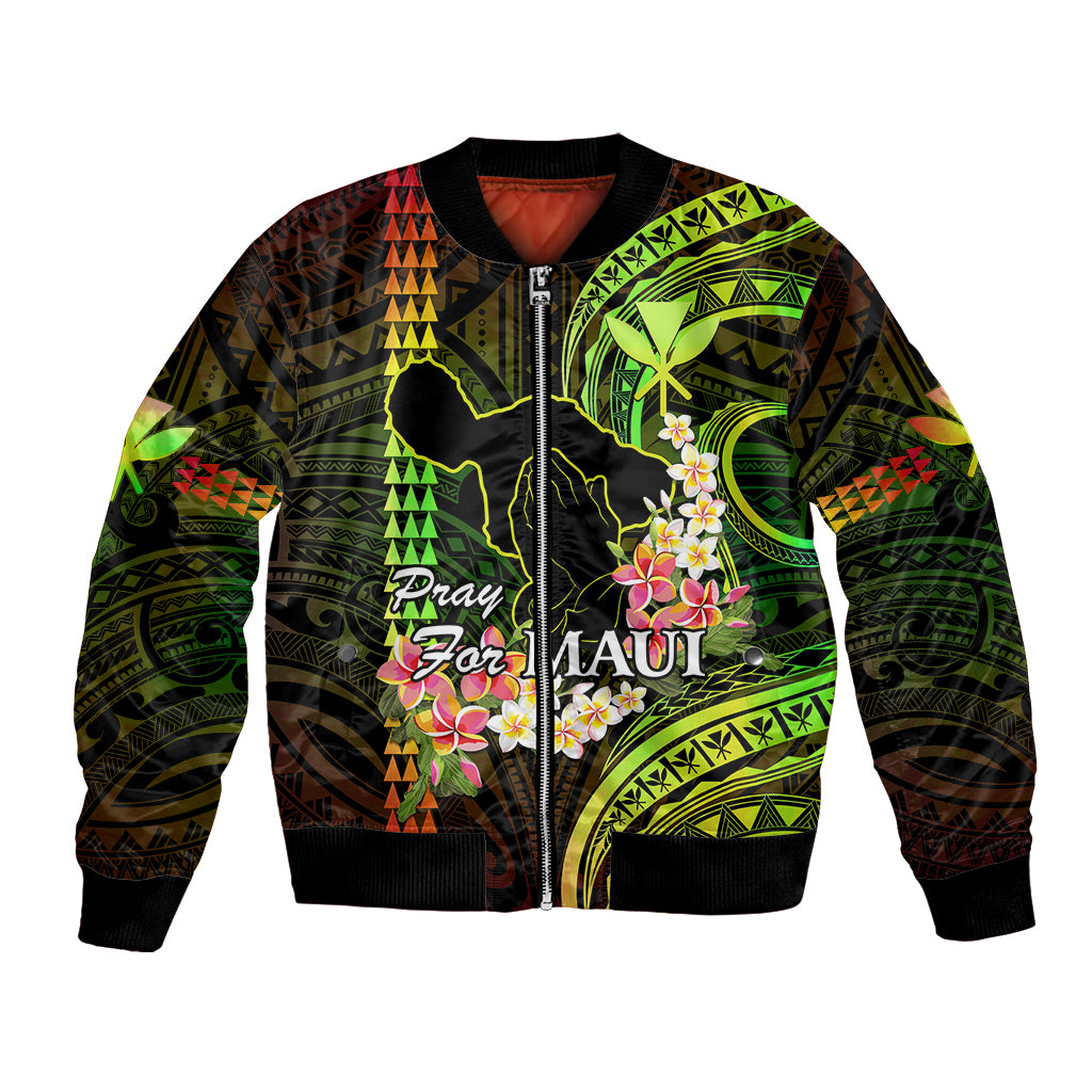 Hawaii Bomber Jacket Pray For Maui Hawaiian Plumeria Be Strong Reggae Verison LT14 Unisex Reggae - Polynesian Pride