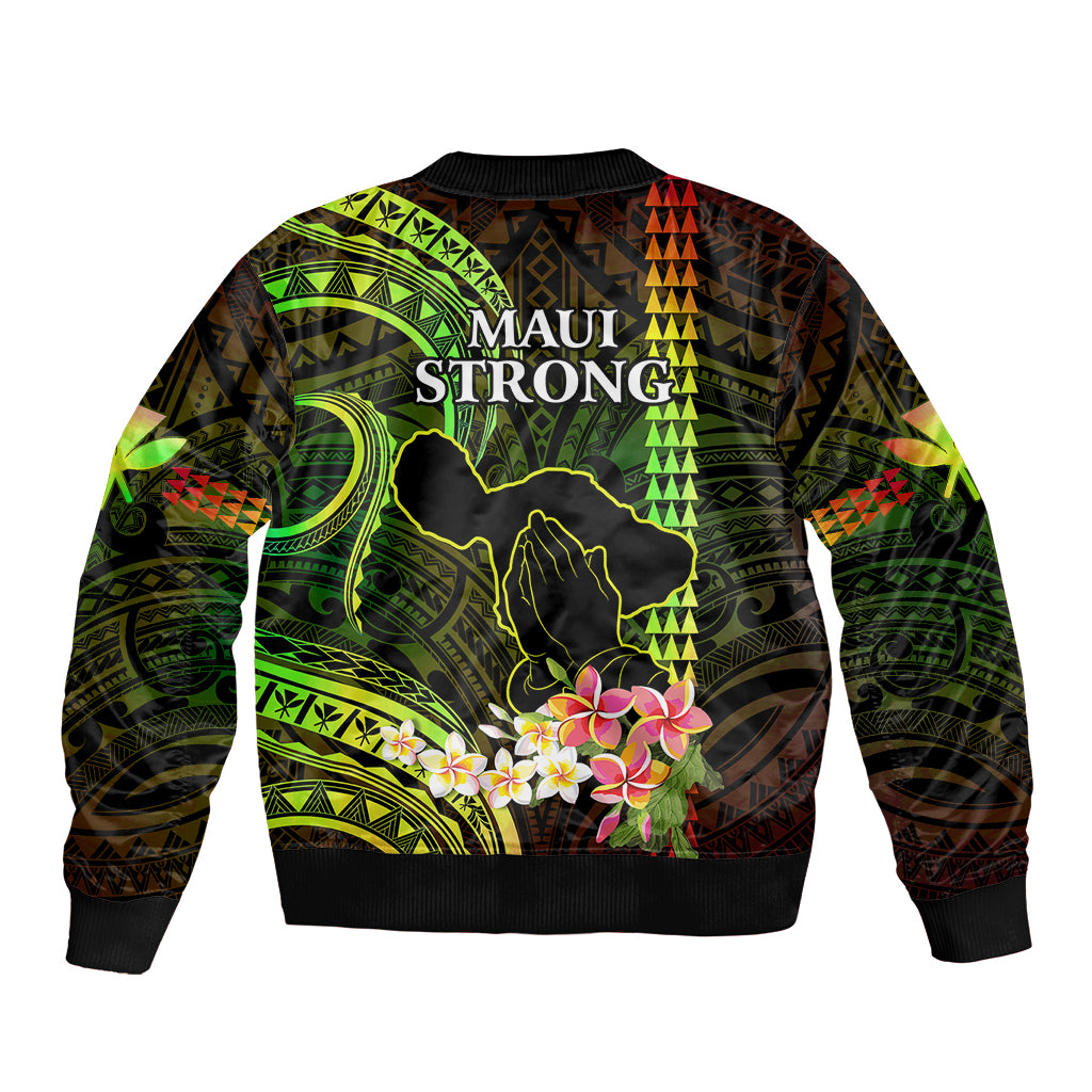 Hawaii Bomber Jacket Pray For Maui Hawaiian Plumeria Be Strong Reggae Verison LT14 - Polynesian Pride