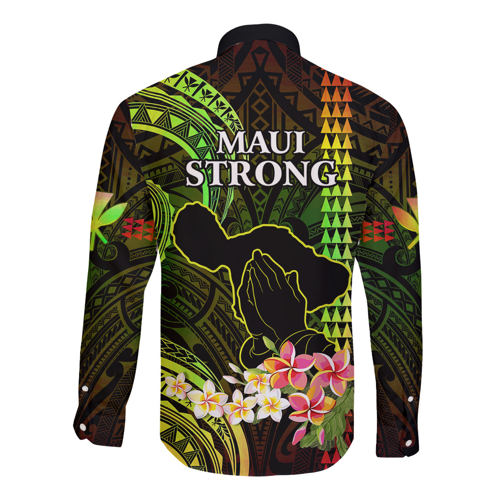 Hawaii Long Sleeve Button Shirt Pray For Maui Hawaiian Plumeria Be Strong Reggae Verison LT14 - Polynesian Pride