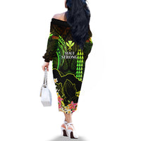 Hawaii Off The Shoulder Long Sleeve Dress Pray For Maui Hawaiian Plumeria Be Strong Reggae Verison LT14 - Polynesian Pride