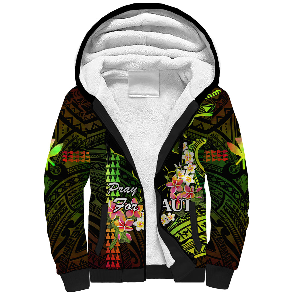Hawaii Sherpa Hoodie Pray For Maui Hawaiian Plumeria Be Strong Reggae Verison LT14 Unisex Reggae - Polynesian Pride