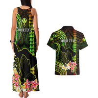 Personalised Hawaii Couples Matching Tank Maxi Dress and Hawaiian Shirt Pray For Maui Hawaiian Plumeria Be Strong Reggae Verison LT14 - Polynesian Pride