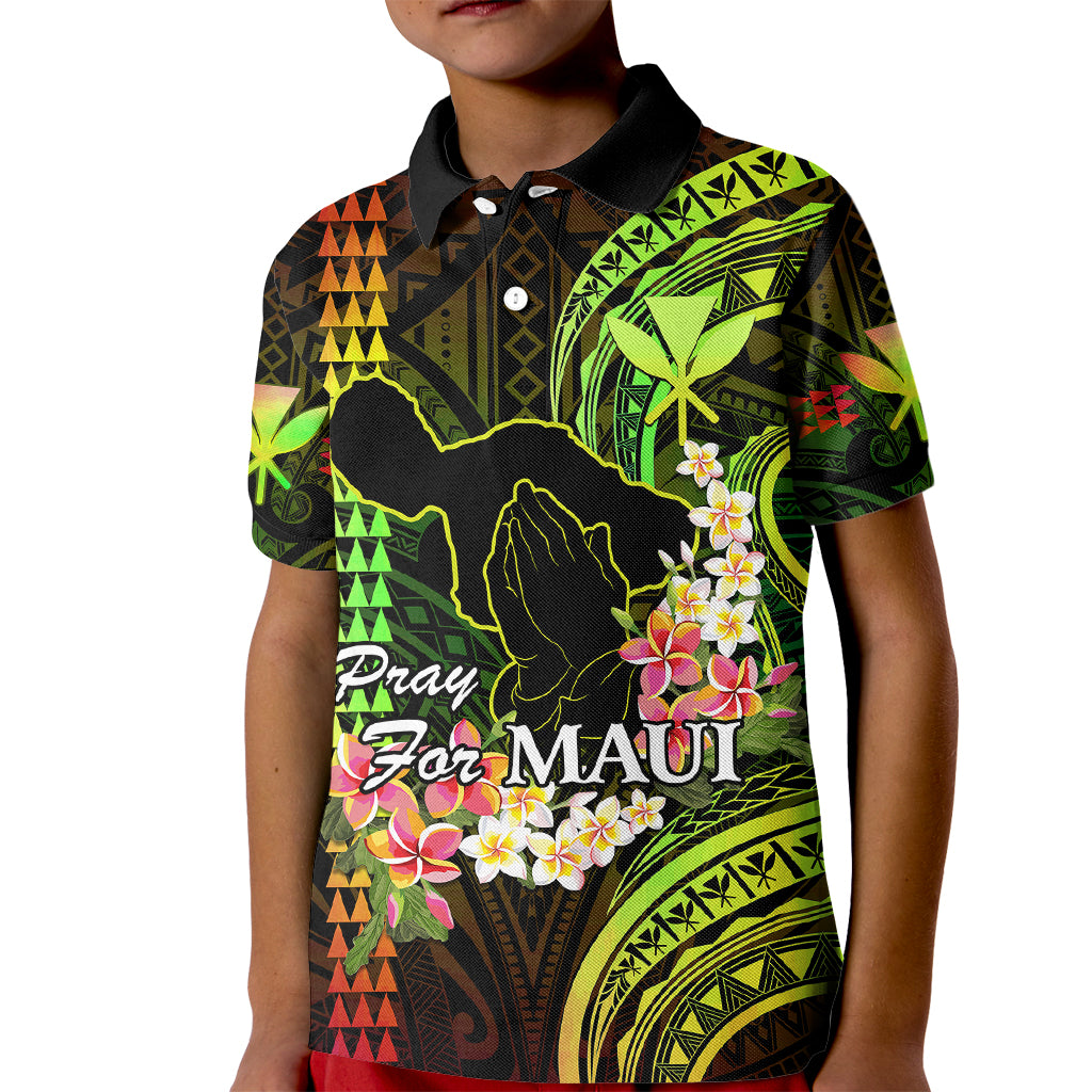 Personalised Hawaii Kid Polo Shirt Pray For Maui Hawaiian Plumeria Be Strong Reggae Verison LT14 Kid Reggae - Polynesian Pride