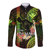 Personalised Hawaii Long Sleeve Button Shirt Pray For Maui Hawaiian Plumeria Be Strong Reggae Verison LT14 Unisex Reggae - Polynesian Pride