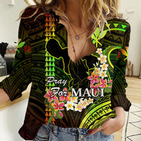 Personalised Hawaii Women Casual Shirt Pray For Maui Hawaiian Plumeria Be Strong Reggae Verison LT14 Female Reggae - Polynesian Pride