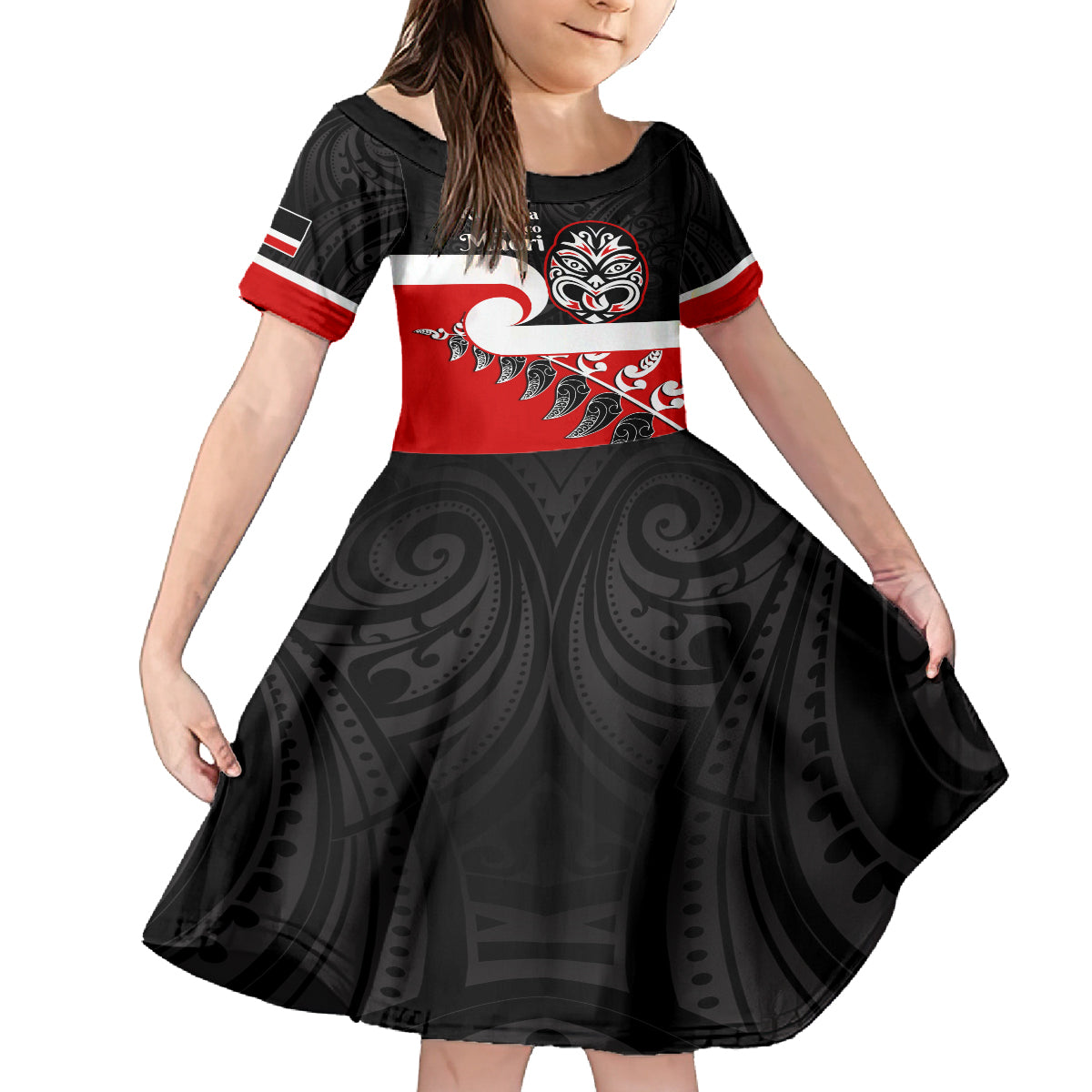 Personalised Te Reo Maori New Zealand Family Matching Puletasi Dress and Hawaiian Shirt Kia Haka Maori Fern With Tino Rangatiratanga LT14 Daughter's Dress Red - Polynesian Pride