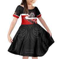 Personalised Te Reo Maori New Zealand Family Matching Summer Maxi Dress and Hawaiian Shirt Kia Haka Maori Fern With Tino Rangatiratanga LT14 Daughter's Dress Red - Polynesian Pride