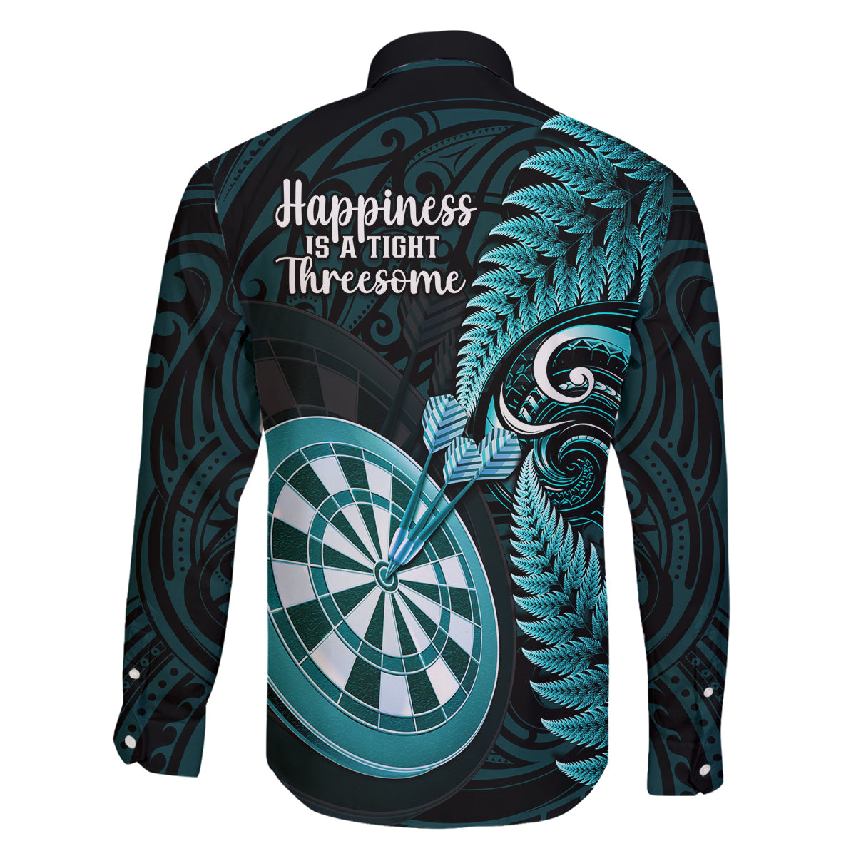 New Zealand Darts Family Matching Puletasi Dress and Hawaiian Shirt Happiness Is A Tight Threesome Maori Turquoise LT14 - Polynesian Pride