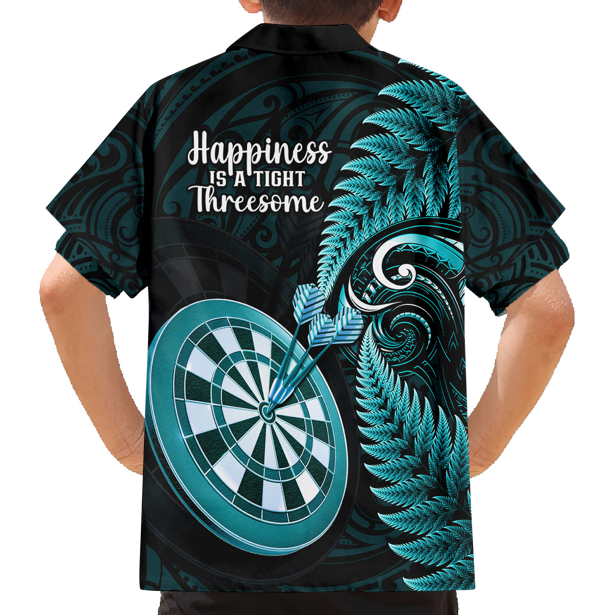New Zealand Darts Family Matching Summer Maxi Dress and Hawaiian Shirt Happiness Is A Tight Threesome Maori Turquoise LT14 - Polynesian Pride