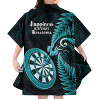 New Zealand Darts Family Matching Summer Maxi Dress and Hawaiian Shirt Happiness Is A Tight Threesome Maori Turquoise LT14 Daughter's Dress Turquoise - Polynesian Pride