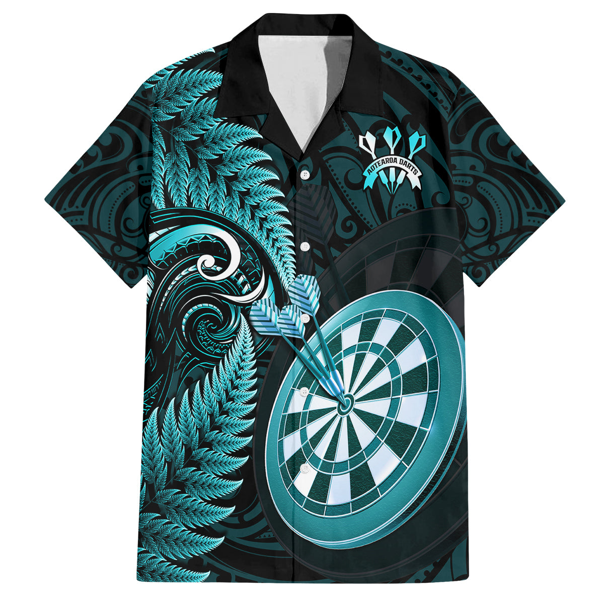 New Zealand Darts Family Matching Summer Maxi Dress and Hawaiian Shirt Happiness Is A Tight Threesome Maori Turquoise LT14 Dad's Shirt - Short Sleeve Turquoise - Polynesian Pride