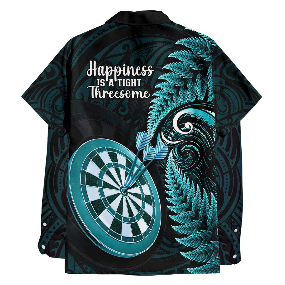 New Zealand Darts Family Matching Summer Maxi Dress and Hawaiian Shirt Happiness Is A Tight Threesome Maori Turquoise LT14 - Polynesian Pride