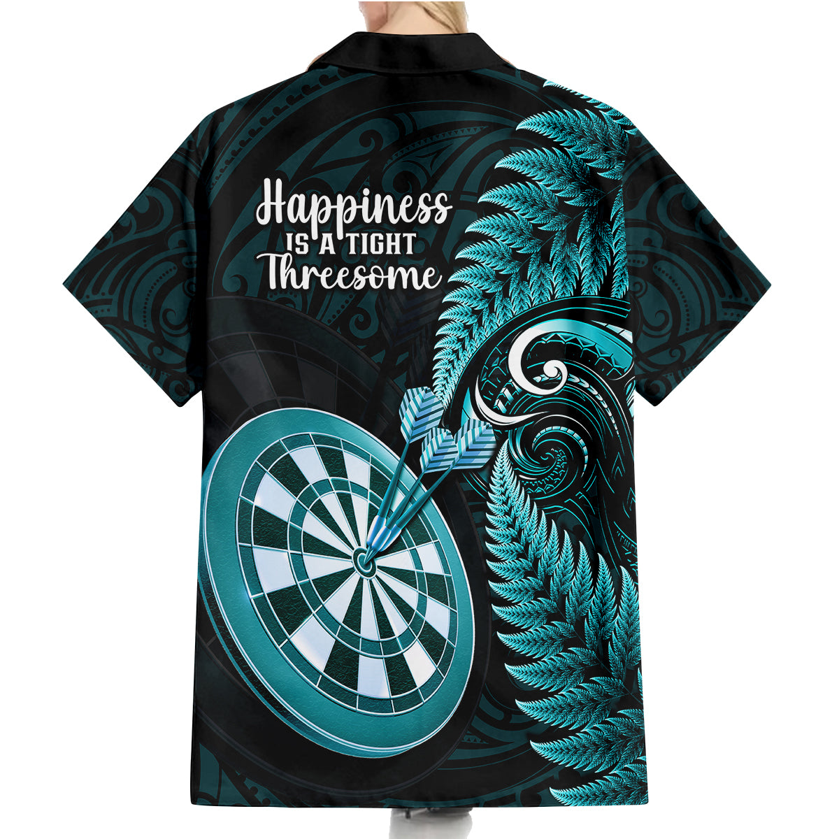 New Zealand Darts Family Matching Summer Maxi Dress and Hawaiian Shirt Happiness Is A Tight Threesome Maori Turquoise LT14 - Polynesian Pride