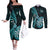 personalised-new-zealand-darts-couples-matching-off-the-shoulder-long-sleeve-dress-and-long-sleeve-button-shirts-happiness-is-a-tight-threesome-maori-turquoise