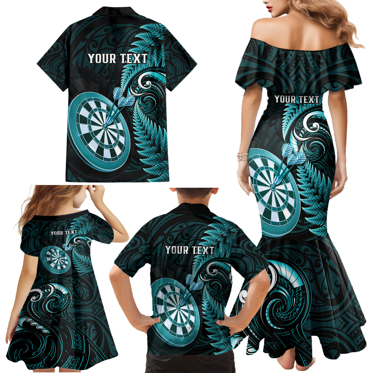 personalised-new-zealand-darts-family-matching-mermaid-dress-and-hawaiian-shirt-happiness-is-a-tight-threesome-maori-turquoise