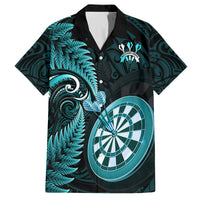 Personalised New Zealand Darts Family Matching Summer Maxi Dress and Hawaiian Shirt Happiness Is A Tight Threesome Maori Turquoise LT14 Dad's Shirt - Short Sleeve Turquoise - Polynesian Pride