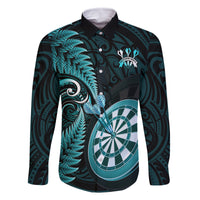 Personalised New Zealand Darts Family Matching Summer Maxi Dress and Hawaiian Shirt Happiness Is A Tight Threesome Maori Turquoise LT14 Dad's Shirt - Long Sleeve Turquoise - Polynesian Pride