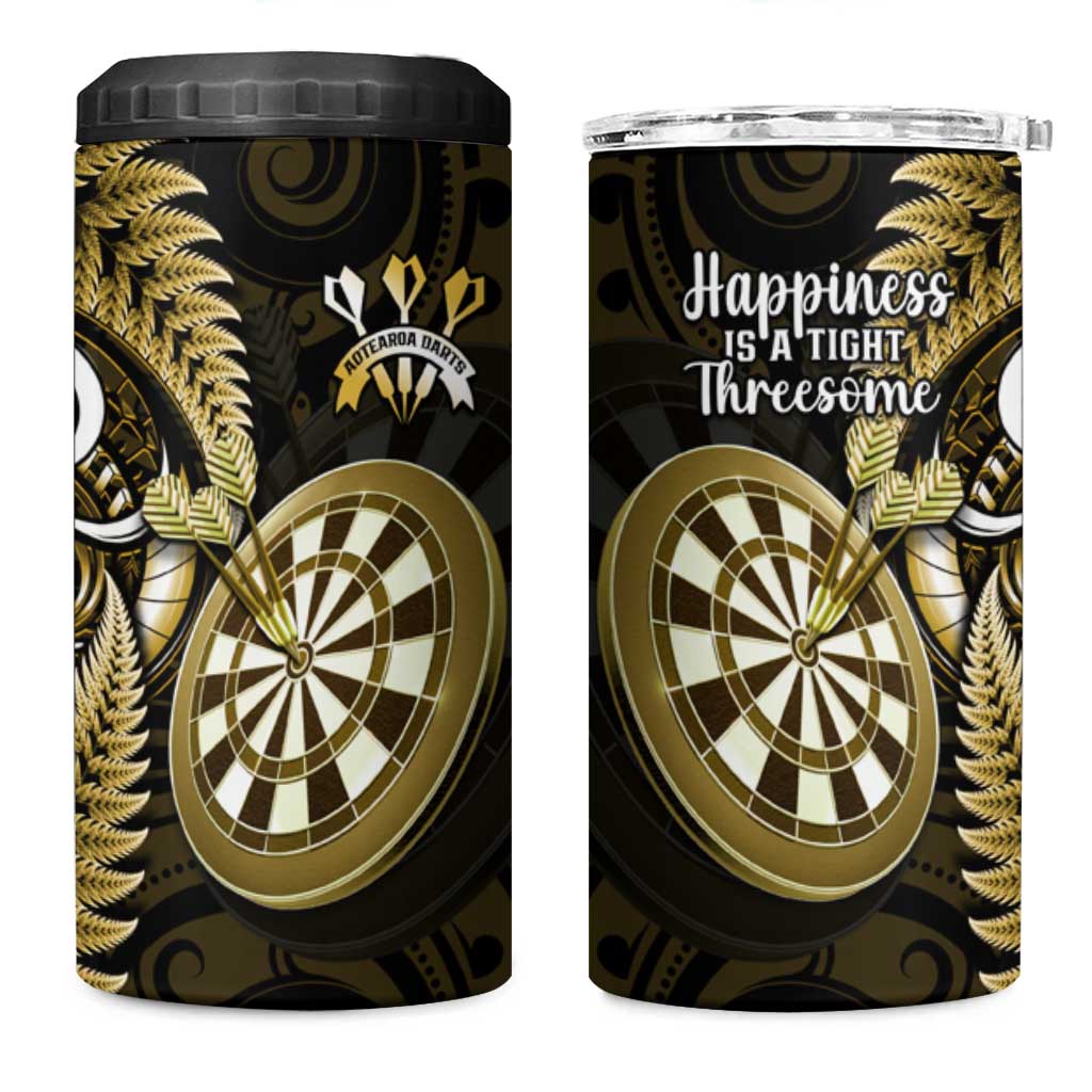 New Zealand Darts 4 in 1 Can Cooler Tumbler Happiness Is A Tight Threesome Maori Gold LT14 One Size: 16 oz Gold - Polynesian Pride