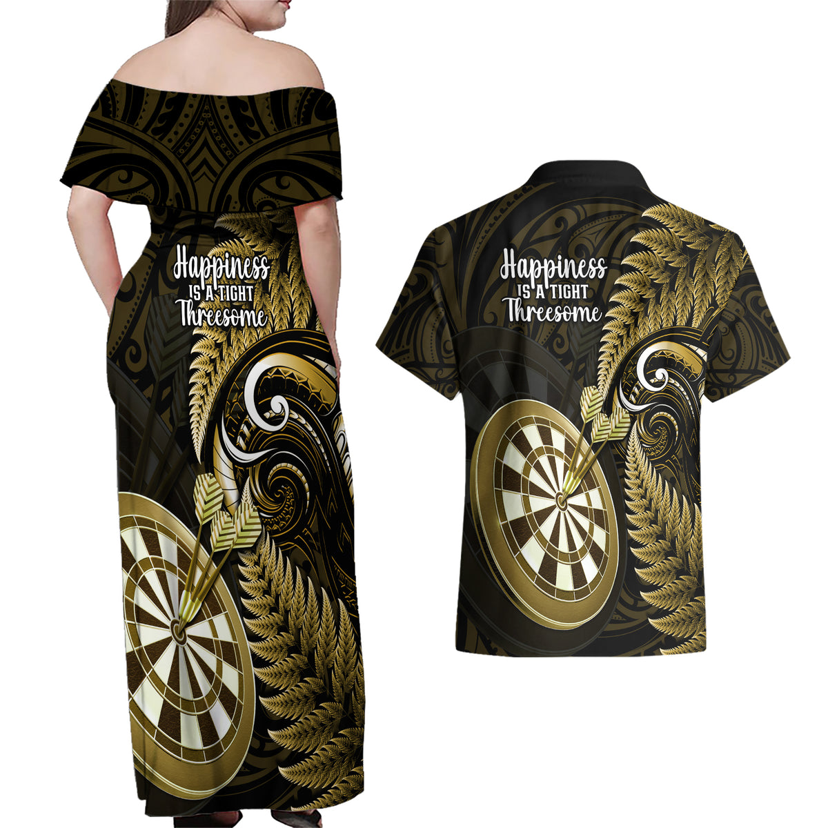 new-zealand-darts-couples-matching-off-shoulder-maxi-dress-and-hawaiian-shirt-happiness-is-a-tight-threesome-maori-gold