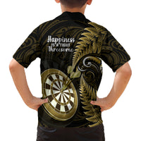 New Zealand Darts Family Matching Summer Maxi Dress and Hawaiian Shirt Happiness Is A Tight Threesome Maori Gold LT14 - Polynesian Pride