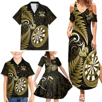 New Zealand Darts Family Matching Summer Maxi Dress and Hawaiian Shirt Happiness Is A Tight Threesome Maori Gold LT14 - Polynesian Pride