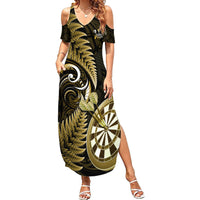 New Zealand Darts Family Matching Summer Maxi Dress and Hawaiian Shirt Happiness Is A Tight Threesome Maori Gold LT14 Mom's Dress Gold - Polynesian Pride
