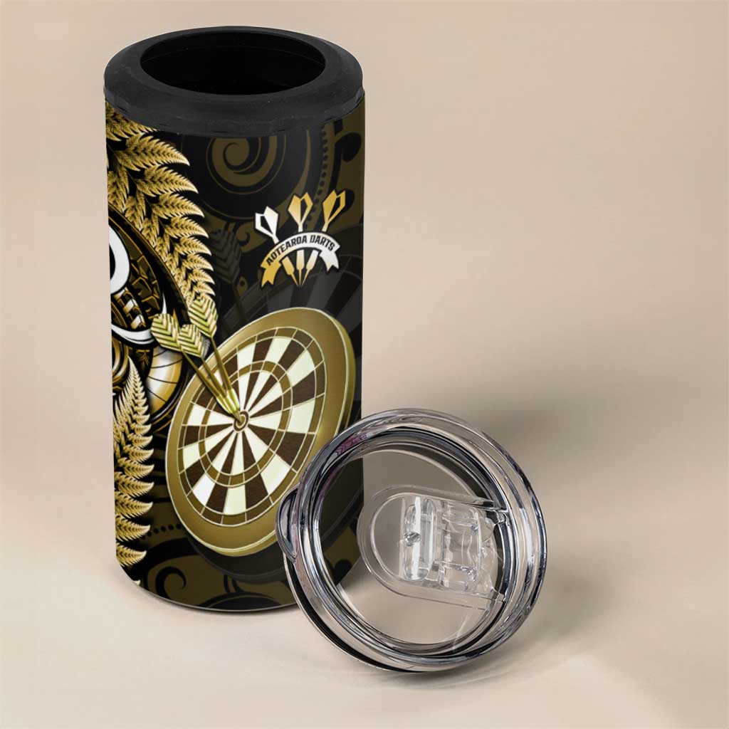 Personalised New Zealand Darts 4 in 1 Can Cooler Tumbler Happiness Is A Tight Threesome Maori Gold LT14 - Polynesian Pride