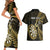 Personalised New Zealand Darts Couples Matching Short Sleeve Bodycon Dress and Hawaiian Shirt Happiness Is A Tight Threesome Maori Gold LT14 - Polynesian Pride