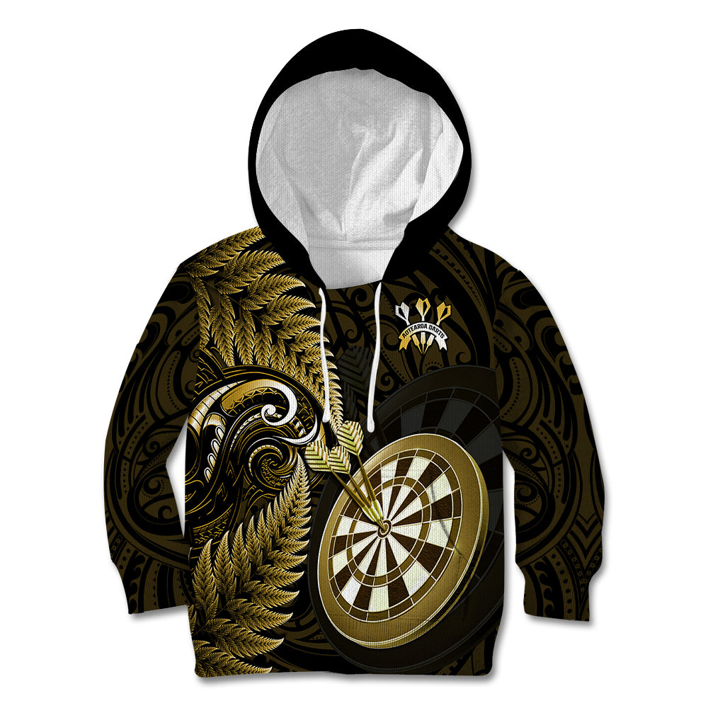 Personalised New Zealand Darts Kid Hoodie Happiness Is A Tight Threesome Maori Gold LT14 Hoodie Gold - Polynesian Pride