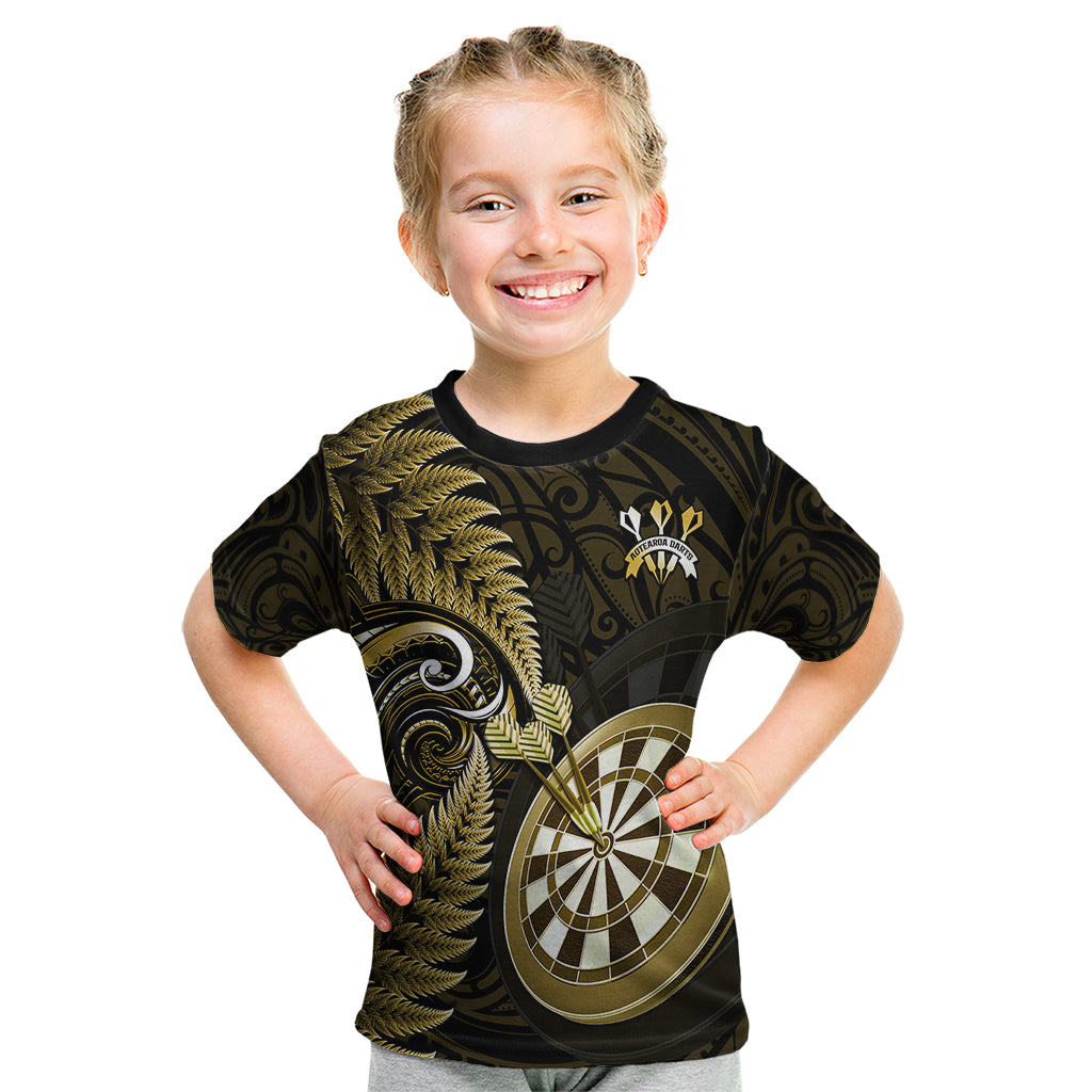 Personalised New Zealand Darts Kid T Shirt Happiness Is A Tight Threesome Maori Gold LT14 Gold - Polynesian Pride