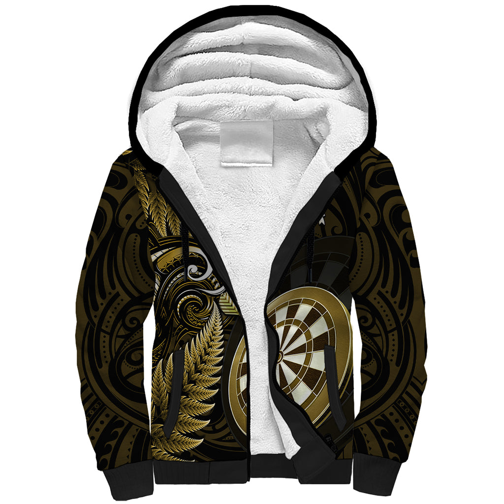 Personalised New Zealand Darts Sherpa Hoodie Happiness Is A Tight Threesome Maori Gold LT14 Unisex Gold - Polynesian Pride