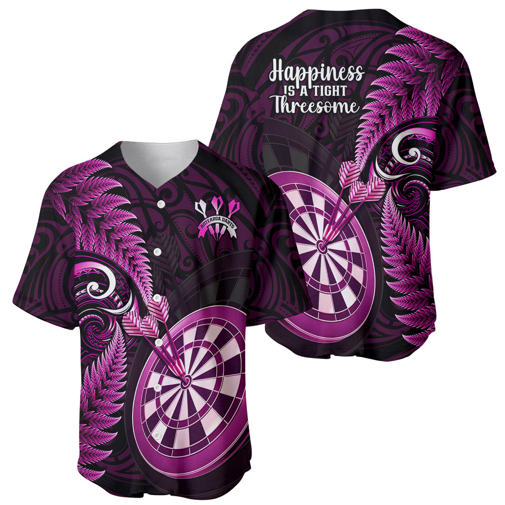 New Zealand Darts Baseball Jersey Happiness Is A Tight Threesome Maori Pink LT14 - Polynesian Pride