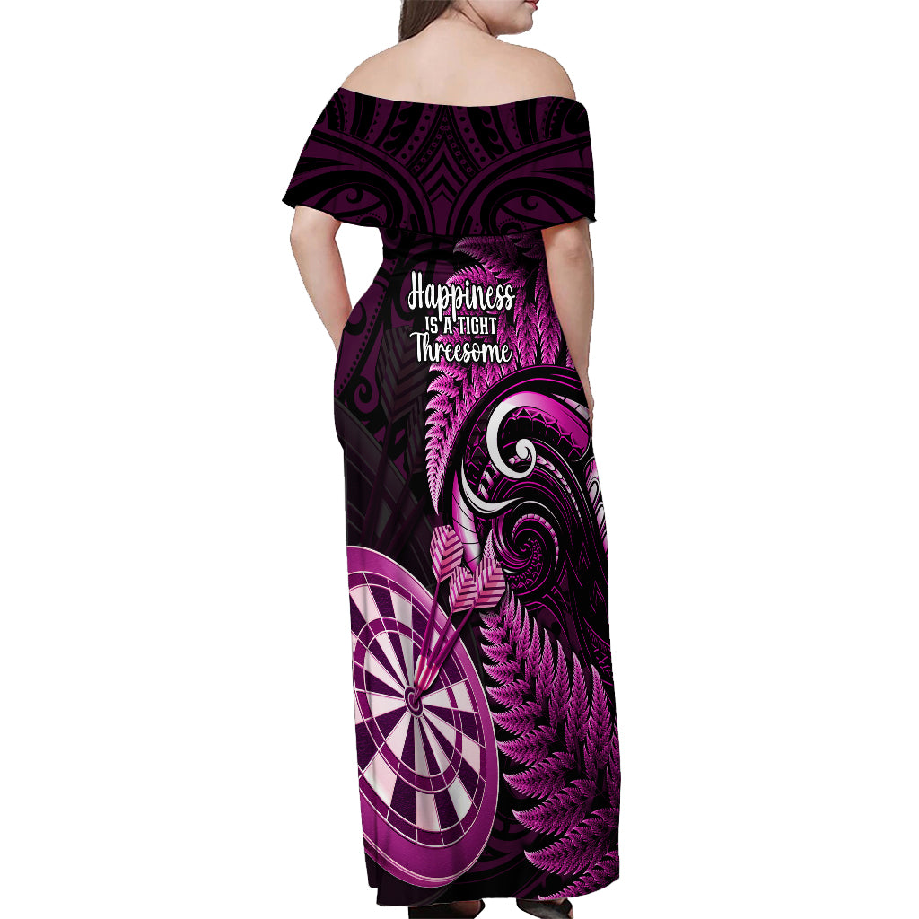 New Zealand Darts Off Shoulder Maxi Dress Happiness Is A Tight Threesome Maori Pink LT14 - Polynesian Pride