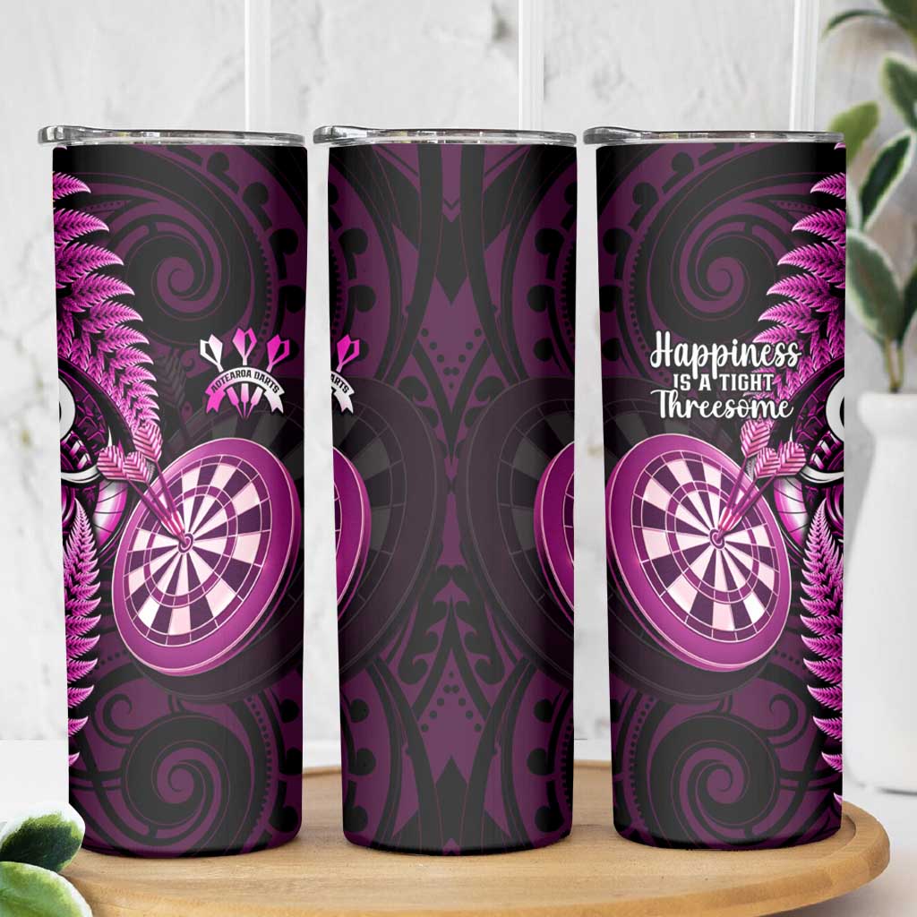 New Zealand Darts Skinny Tumbler Happiness Is A Tight Threesome Maori Pink