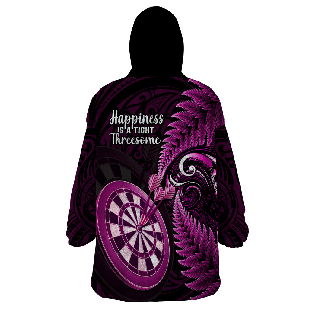 New Zealand Darts Wearable Blanket Hoodie Happiness Is A Tight Threesome Maori Pink LT14 - Polynesian Pride