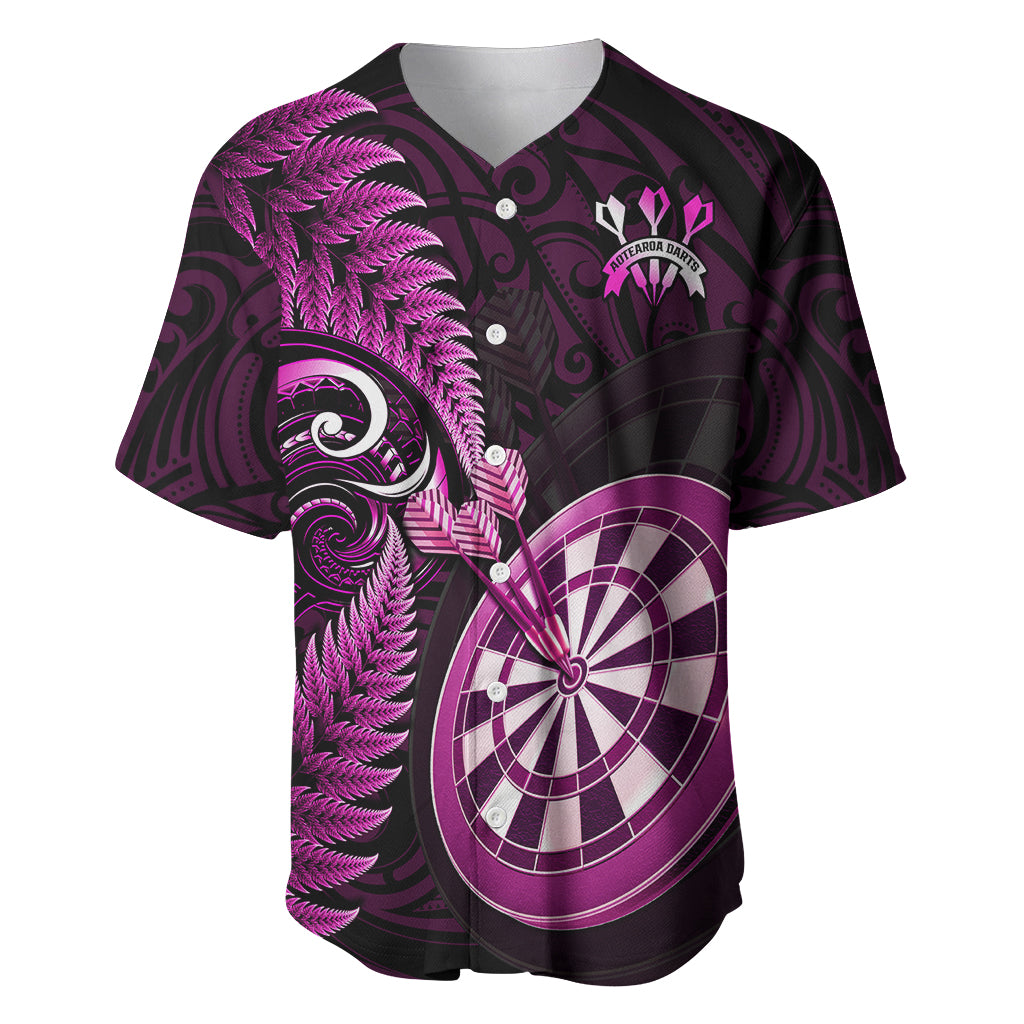 Personalised New Zealand Darts Baseball Jersey Happiness Is A Tight Threesome Maori Pink LT14 Pink - Polynesian Pride