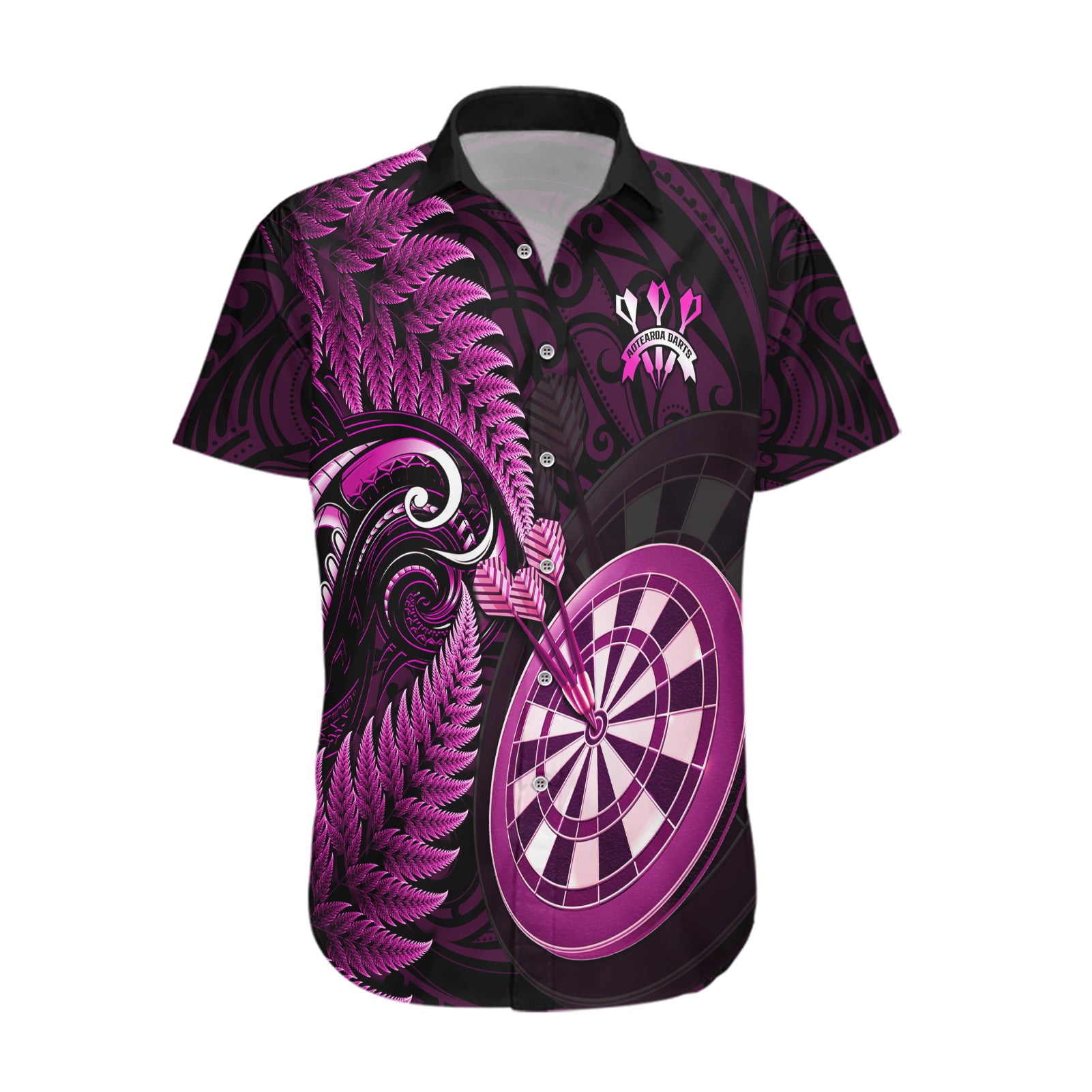 Personalised New Zealand Darts Hawaiian Shirt Happiness Is A Tight Threesome Maori Pink LT14 Pink - Polynesian Pride